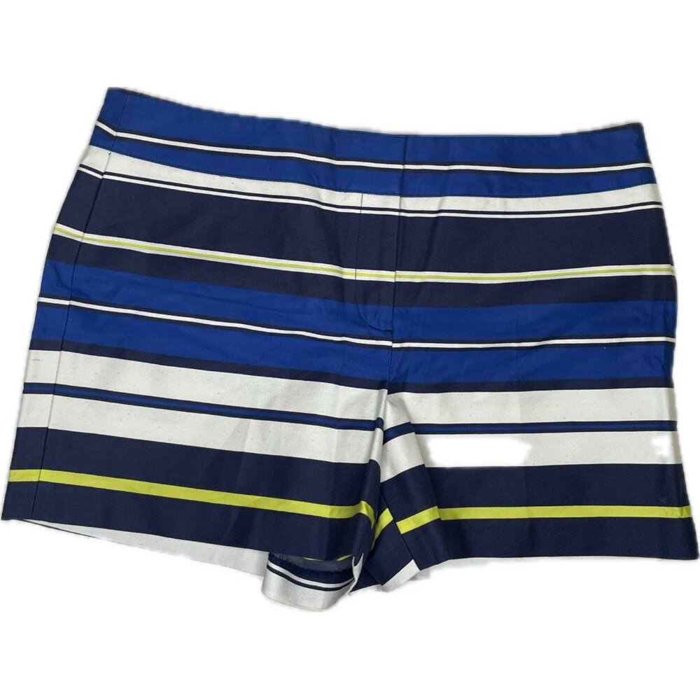 Ann Taylor LOFT women’s green White blue striped flat front shorts 12 L NWT - Picture 2 of 8